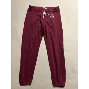 Hollister Burgundy LA Heart Logo Sweatpants Joggers Womens M Burgundy Heather
